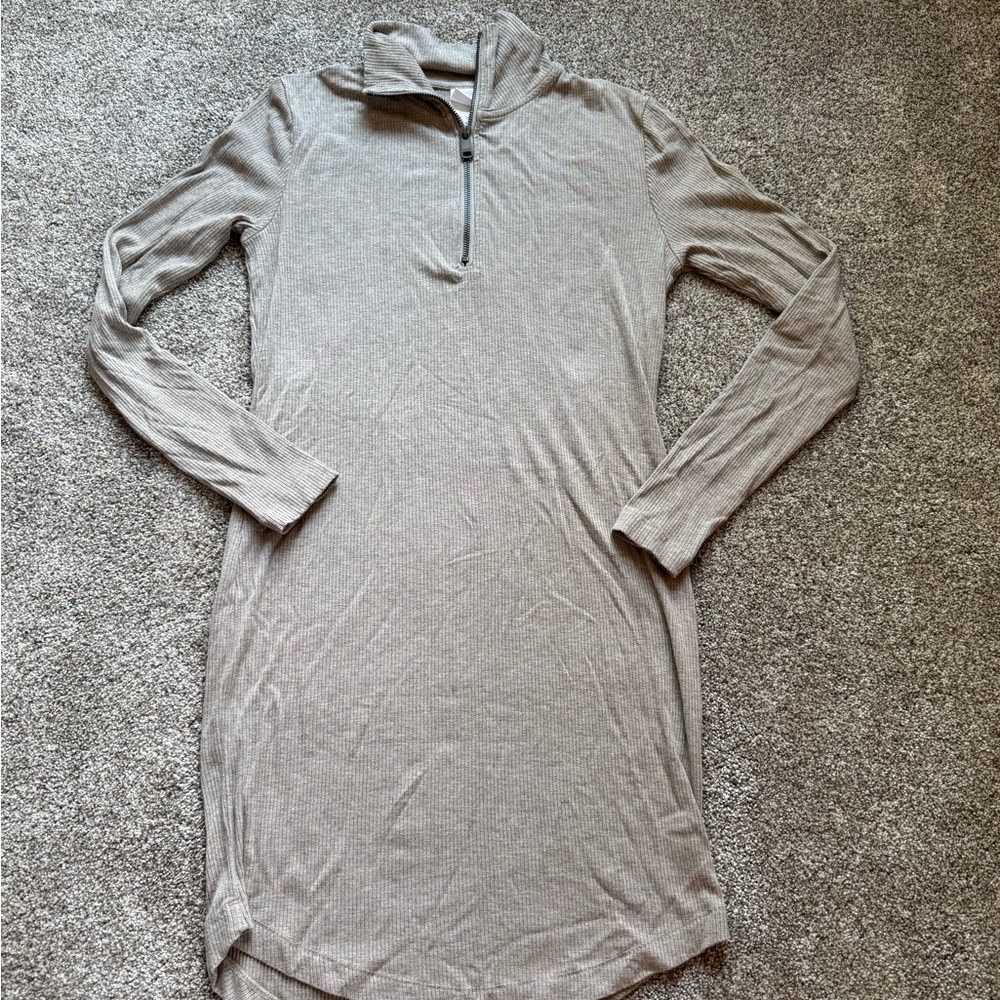 Lole Taupe Long Sleeve Dress with Zip Collar
